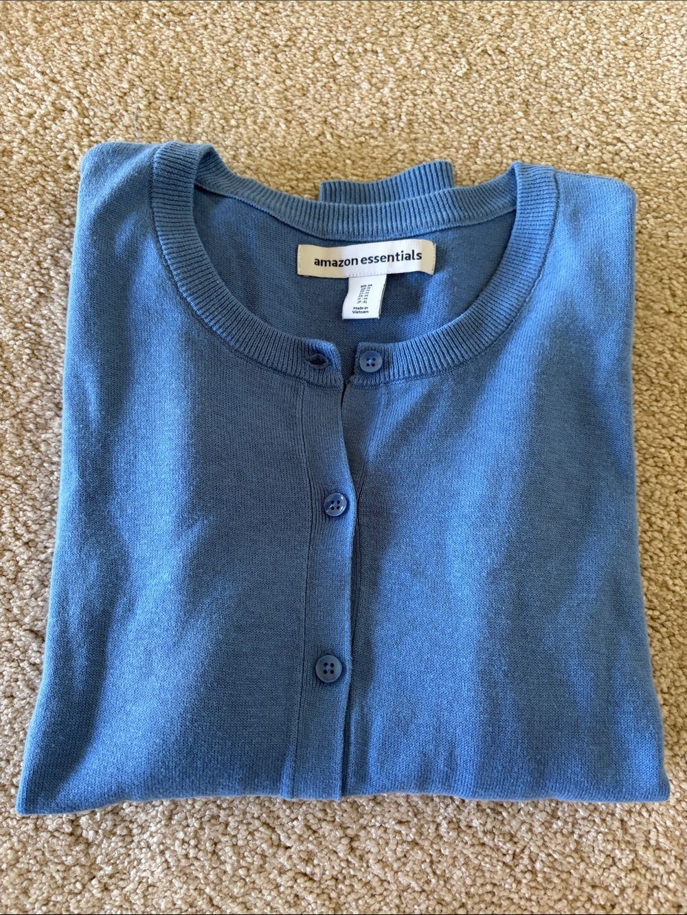 Amazon Essentials Women’s Blue Crewneck Button-Front Cardigan